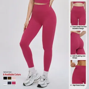 Leggings de yoga rose avec taille haute, effet lifting fessier et sans couture avant