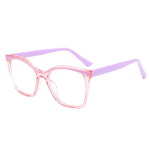 Stylish oversized square transparent pink glasses frames with light purple temples for women
