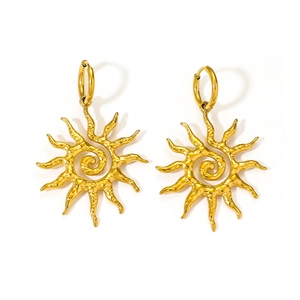 Gold sunburst hoop earrings with hammered texture finish for a luxury fashion look