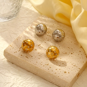 Boucles D'oreilles Fashion Boules Rondes Acier Inoxydable Plaqué Or 18 Carats Bijoux Zircon Pour Femmes Style Européen