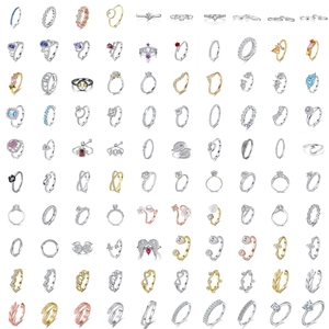 Detailed collection of assorted S925 silver rings with zircon and pearl in a grid layout