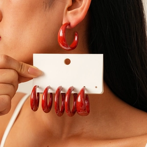 Acrylic Geometric Earrings With Steel Earring Post Red Waterdrop Strawberry C Shape Retro Vintage Fashion For Women
