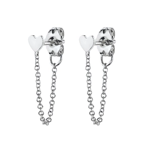 Eleganti orecchini a cuore in argento S925 con lunga catena simmetrica da donna