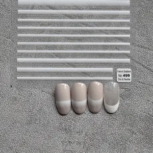 Self-adhesive French gradient nail art stickers with white line patterns on dark background