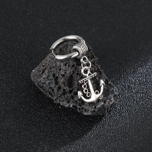 Vintage stainless steel anchor hoop earring for men with nautical punk style aesthetics