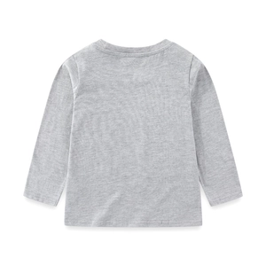Back view of classic heather grey long sleeve cotton T-shirt for boys in minimalist style
