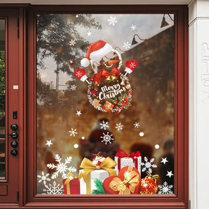 Stickers de Noël pour fenêtres avec bonhomme de neige et couronne pour décors festifs