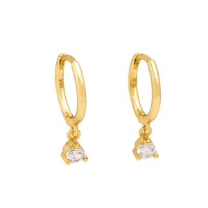 Minimalist S925 silver gold plated hoop earrings with round cut cubic zirconia drops