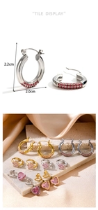 Detailed view of crystal heart earrings with dimensions showing 2.2cm size