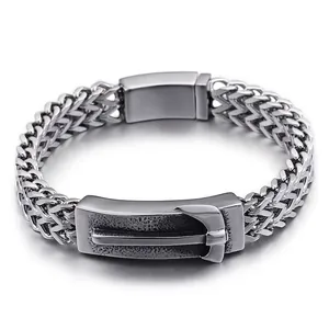 Men's 316L Stainless Steel Woven Chain Bracelet Retro Punk Nautical Anchor Charm Wide Buckle Jewelry Gift