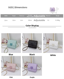 Tabella taglie dettagliata per la mini borsa carina in pelle PU con tracolla regolabile