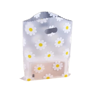 Thick translucent plastic gift bag with daisy pattern for cosmetics and jewelry