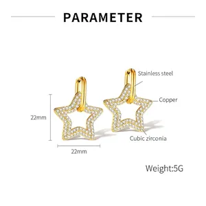 Detailed size specifications for gold star hoop earrings with dimensions 22mm by 22mm