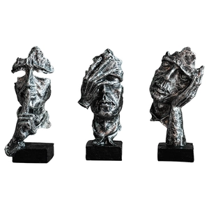 Set of 3 Nordic silver abstract sculptures Thinker statues for modern office and home decor