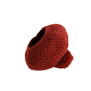 Béret tricoté bordeaux pour filles avec pompon et texture en laine épaisse