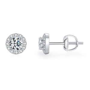 Boucles d'oreilles halo en argent S925 avec moissanite et fermoirs à vis sécurisés