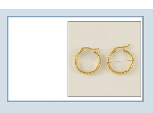 Detail of 23mm 18K gold-plated titanium steel hoop earrings with 3mm wave pattern texture