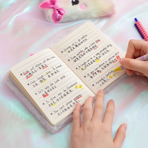 Cute purple plush cat diary with pink sequin bow and lined inner pages for girls