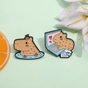 Cute Capybara Enamel Pin Cartoon Animal Zinc Alloy Brooch For Clothing Backpack Decoration Funny Animal Lapel Pin Jewelry Gift