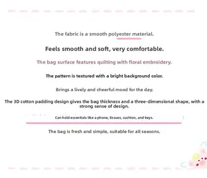 Detail of quilted polyester cosmetic bag with floral texture and padded structure