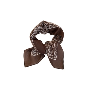 Brown paisley silk scarf necklace with classic white print and elegant knotted design