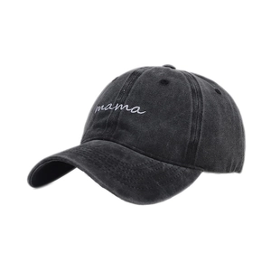 Casquette baseball vintage gris foncé en denim délavé avec broderie blanche mama