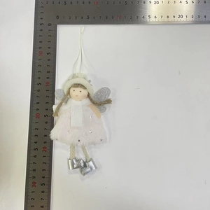 Detailed size measurement of white plush Christmas angel pendant with silver glitter wings