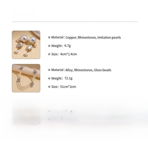 Detailed size and material specification chart for pearl bow necklace and earrings set