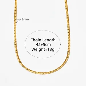 Golden 3mm flat snake chain necklace made of stainless steel with 42+5cm adjustable length