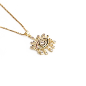Fashionable gold evil eye necklace with colorful zircons and delicate tassel charms
