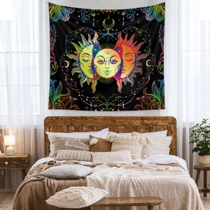 Bohemian sun and moon tapestry wall hanging decoration for aesthetic bedroom interior