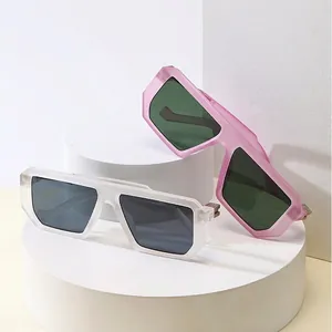 Retro square oversized sunglasses in transparent white and matte pink frames for women