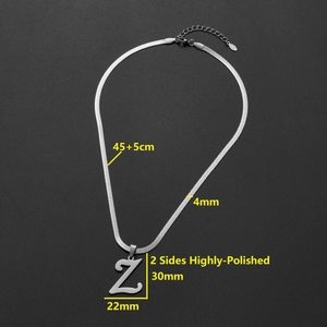 Polished silver stainless steel letter Z pendant necklace with 4mm flat snake chain