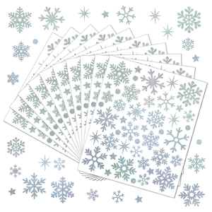 Detailed set of 12 glittery holographic snowflake stickers for DIY festive decorations