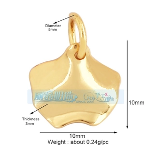 Detail showing 10x10mm gold star-shaped zircon pendant with precise measurements