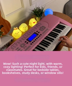 Close-up of three mini yellow bunny and chick night lights with warm glowing matte finish