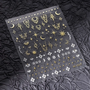 5D Embossed Nail Art Stickers Bronzing Gold White Moon Star Sun Heart Bohemian Style Self Adhesive Decals For Women