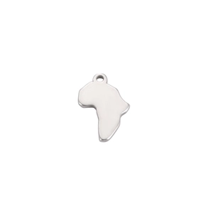Polished silver stainless steel Africa map pendant on white background for DIY jewelry