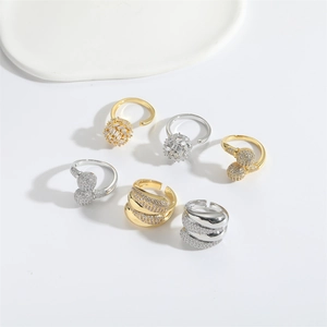 Exaggerated retro open rings with full zircon stones in gold and silver finishes