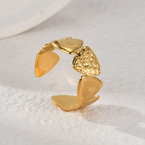 14K gold plated stainless steel open ring with geometric triangle and hammered texture