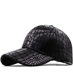 Baseball Cap Crocodile Embossed PU Leather Adjustable Metallic Shiny Fashion Streetwear Hat For Men Women Unisex