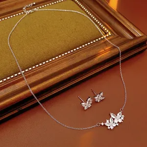 Bijoux Papillon Collier Et Boucles D'oreilles Cuivre Zircon Silver Earring Post Luxe Délicat Mode Femmes