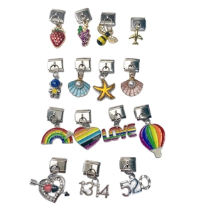 Italian style charm set with strawberry, rainbow, and star designs for modular bracelets