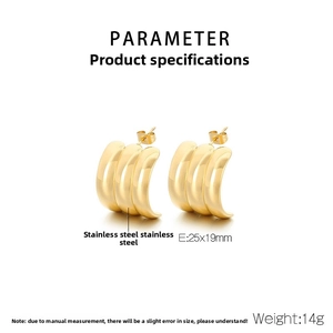 Detailed dimensions of 18k gold stainless steel triple-loop C-shaped earrings