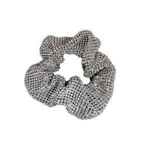 Chic silver rhinestone scrunchie with sparkling crystals and high-elastic hair tie design