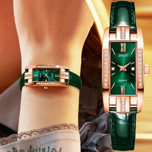 Women Rectangular Quartz Watch Alloy Case Rhinestone Accents Faux Leather Strap Elegant Vintage Style Wristwatch