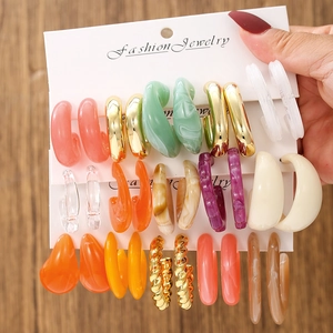 Colorful Resin Acrylic Geometric C-Shape Teardrop Earrings With Steel Earring Post For Women Fashion Bohemian Vacation Accessory