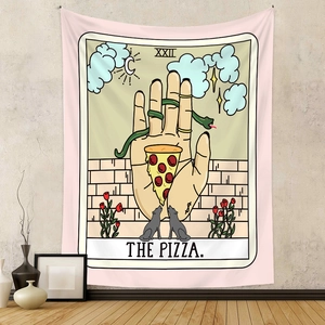 Bohemian tarot style wall tapestry featuring The Pizza design with a snake and wolves