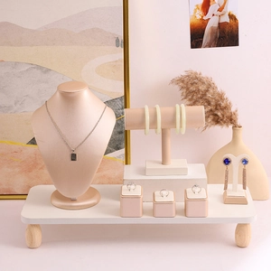 PU Leather Jewelry Display Stand Organizer Rack For Necklace Ring Earring Bracelet Counter Props Elegant Champagne Gold