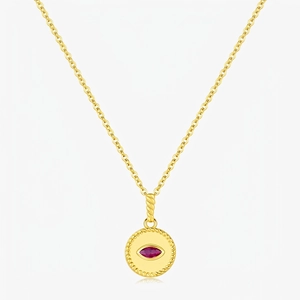 925 Sterling Silver Necklace Round Medallion Evil Eye Pendant With Red Zircon French Vintage Jewelry For Women